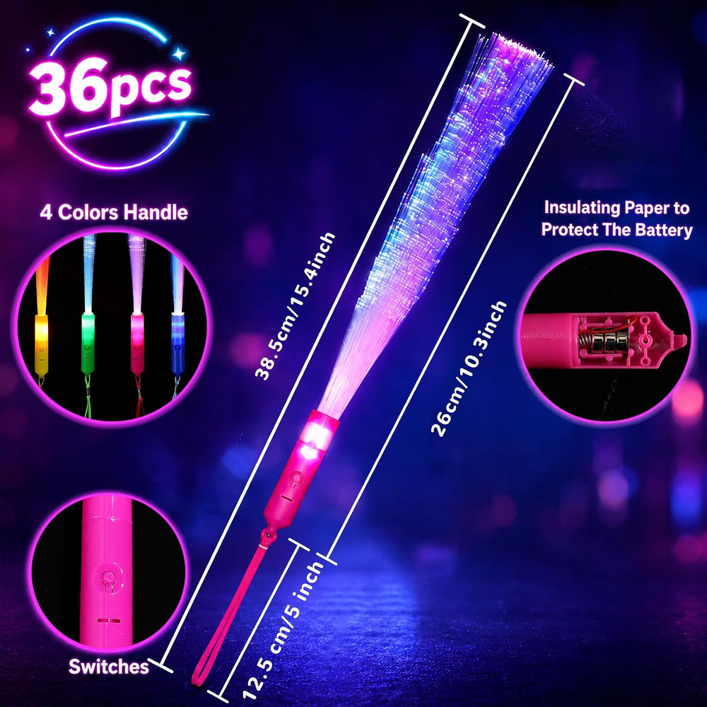 36 Pack Fiber Optic Wands, LED Light Up Halloween Glow Party Favors