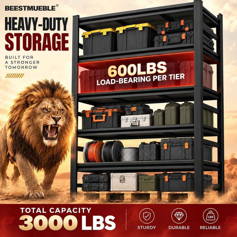 Garage Shelving, Heavy Duty Adjustable Metal Shelves with Anti-Tip Device