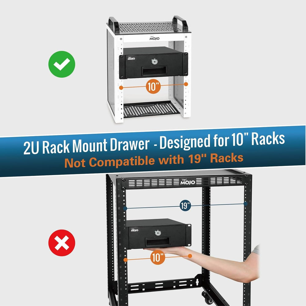 Tecmojo 2U Rack Mount Drawer for 10in Server Rack or Cabinet, Sliding and Loc...