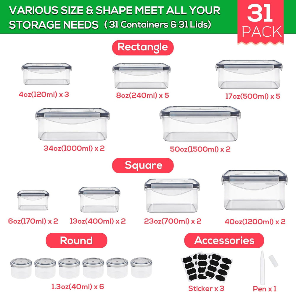 62PCS Thick Food Storage Containers with Airtight Lids for Meal Prep