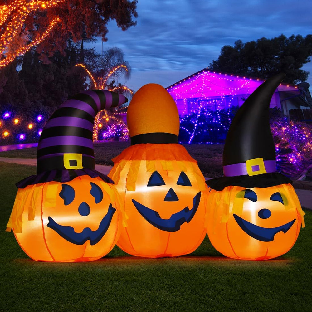 GOOSH 6 FT Halloween Inflatables Outdoor Pumpkin Combo with Wizard hat Blow U...