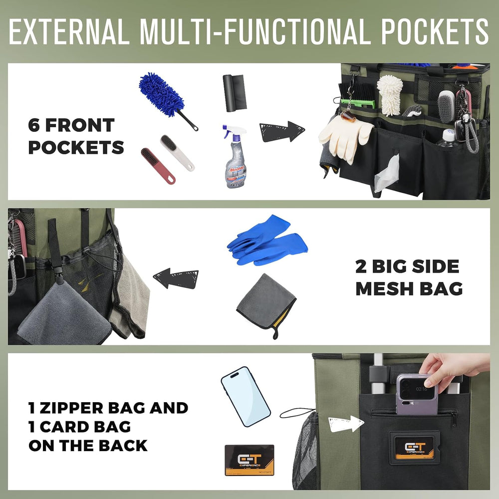 Rolling Cleaning Caddy Bag with Detachable Trolley, Large Cleaning Supplies O...