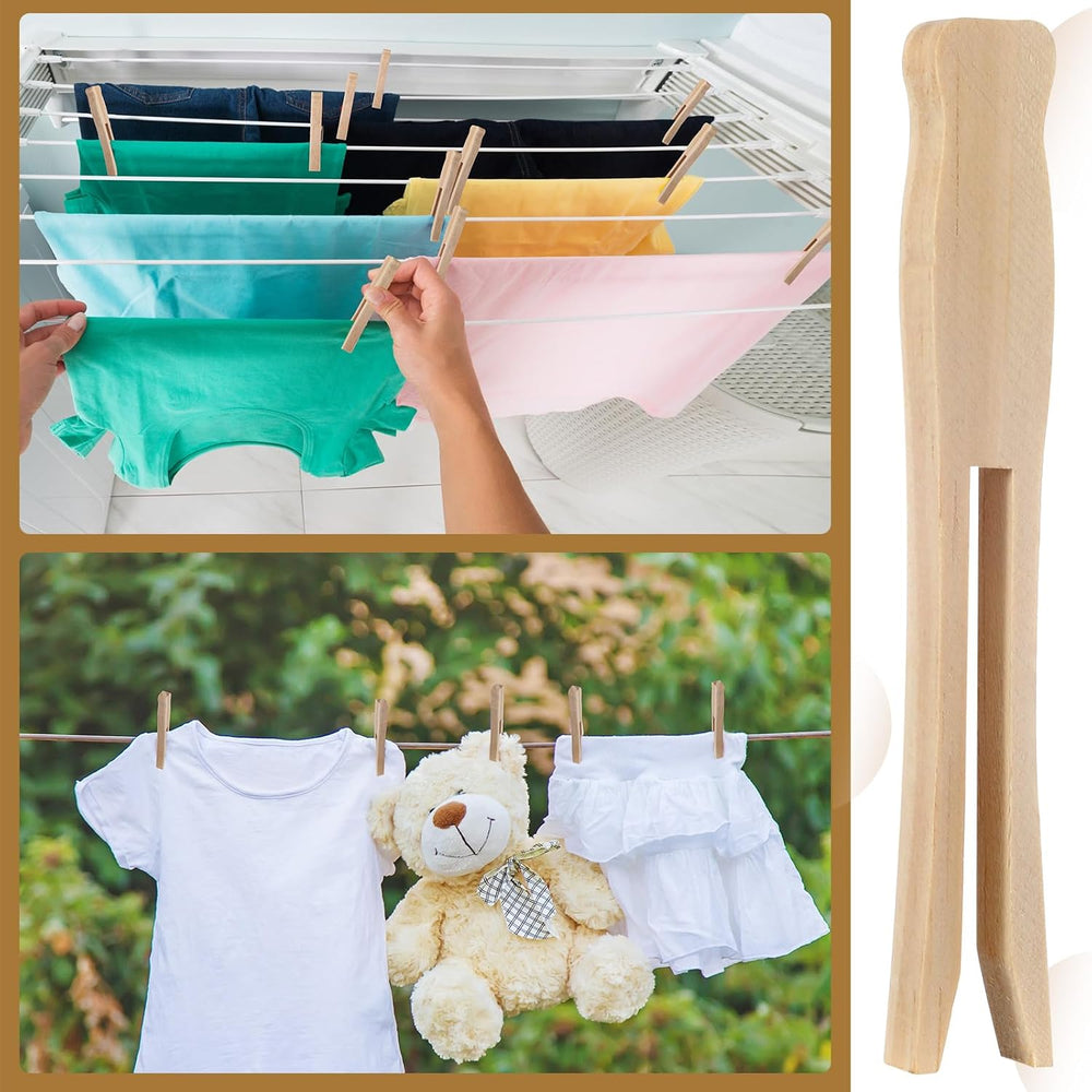 Zubebe 200 Pack Wooden Clothespins 4.3 Inch Vintage Dolly Clothes Pegs Wood C...