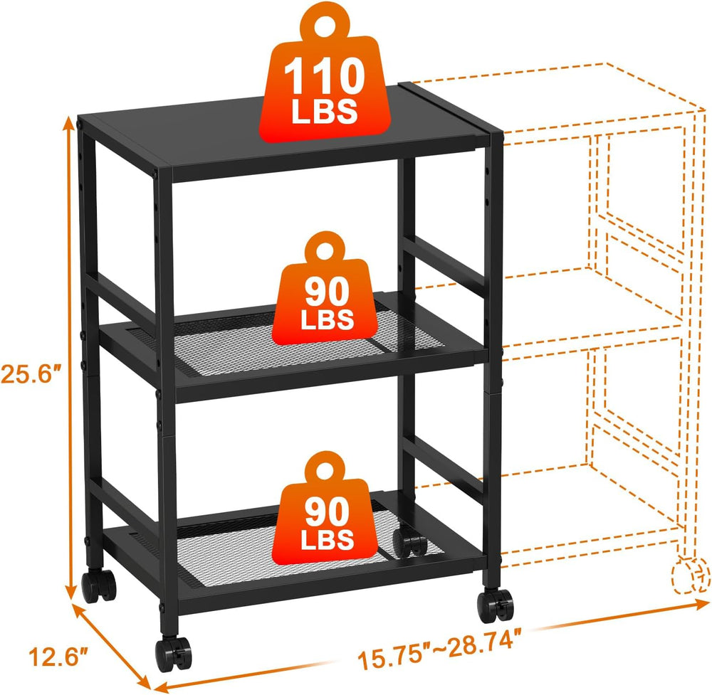 Expandable Metal Storage Shelves Rack with Wheels,3Tier Heavy Duty Shelving