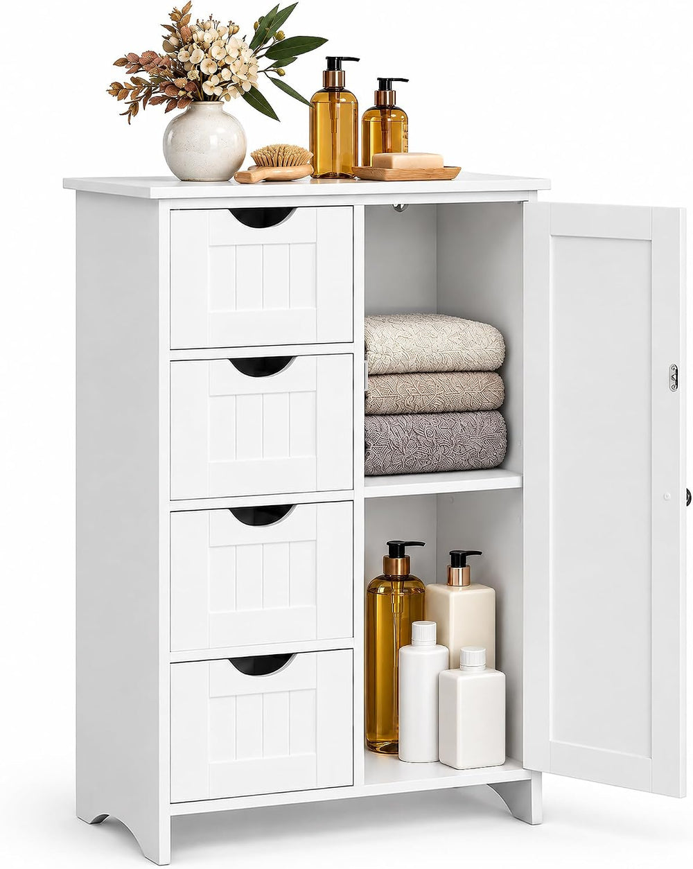 JUMMICO Bathroom Storage Cabinet, Floor Cabinet with 4 Drawers and 1 Adjustab...