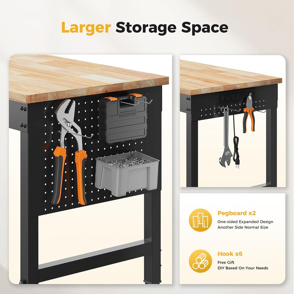 CAMMOO 60" Adjustable Workbench, 2000LBS Max Load, Pegboard & Power ...