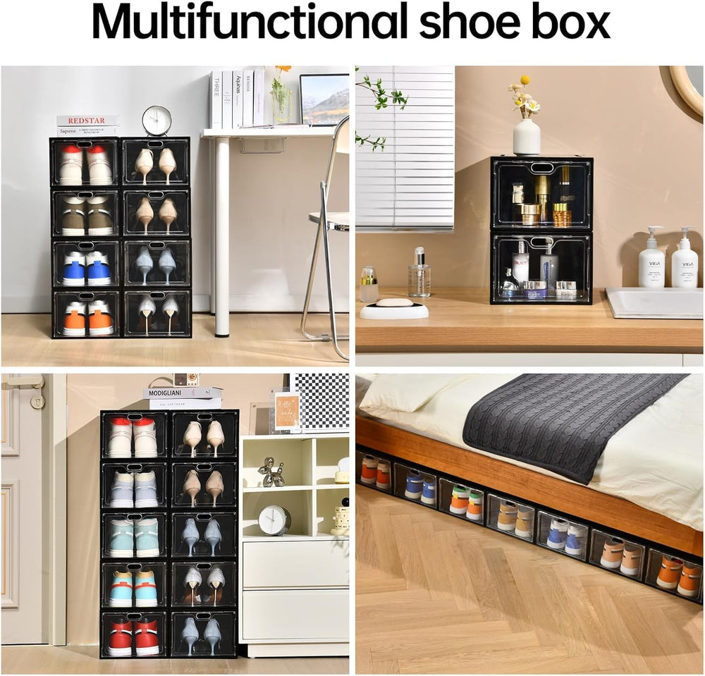 INSTY 12 Pack Large Shoe Storage Box, Clear Shoe Storage Organizer with Magne...