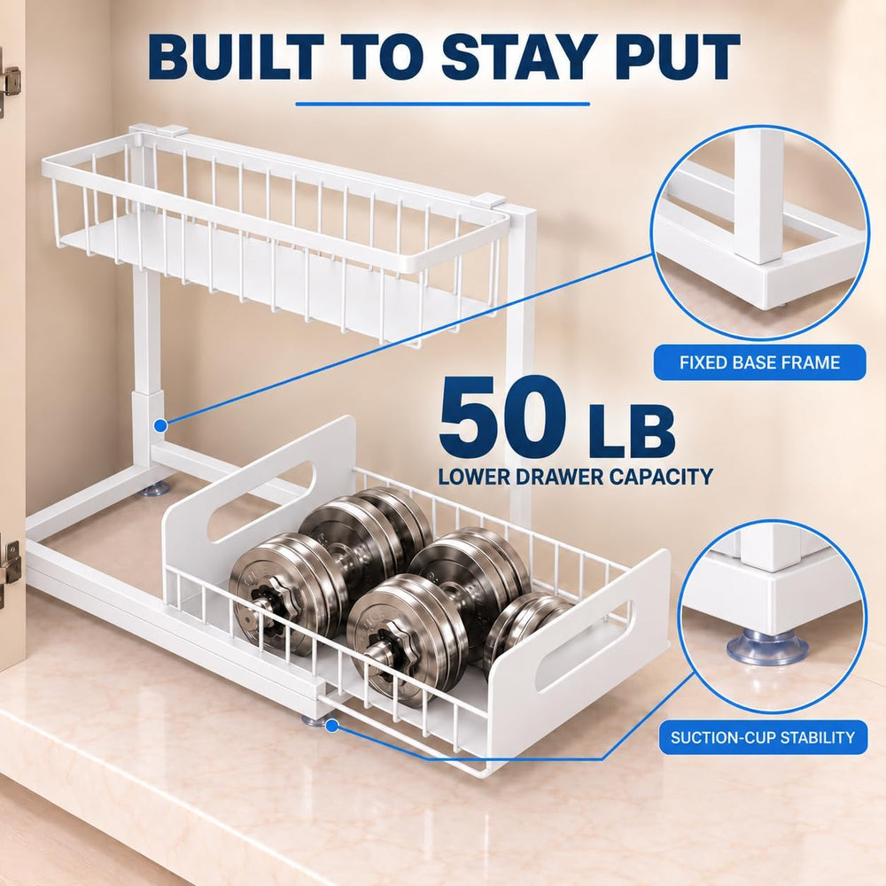 Under Sink Organizer, 2-Tier Pull-Out Metal Drawer, 2 Pack