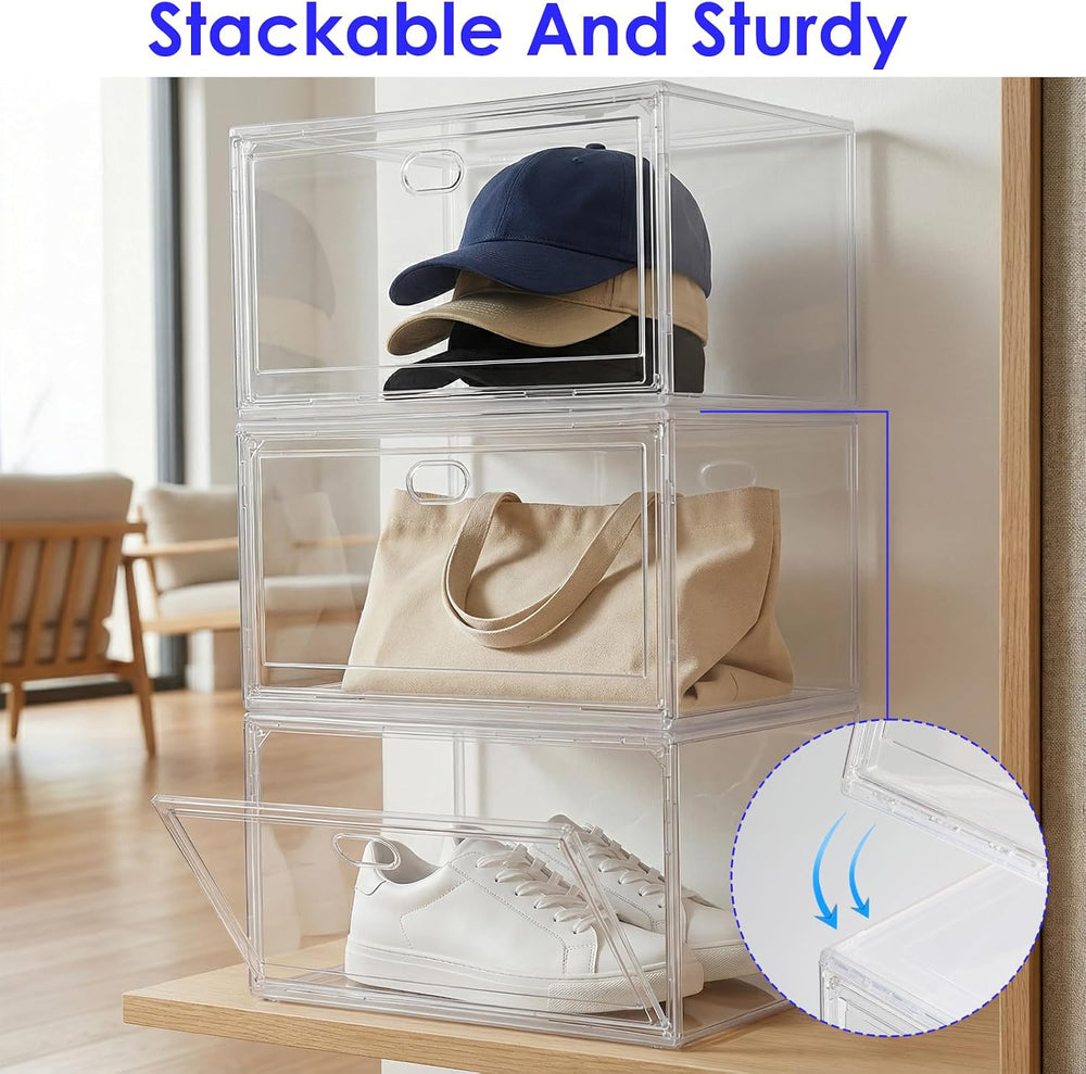 3-Pack Clear Stackable Shoe Display Cases – Large Plastic Storage Bins with M...