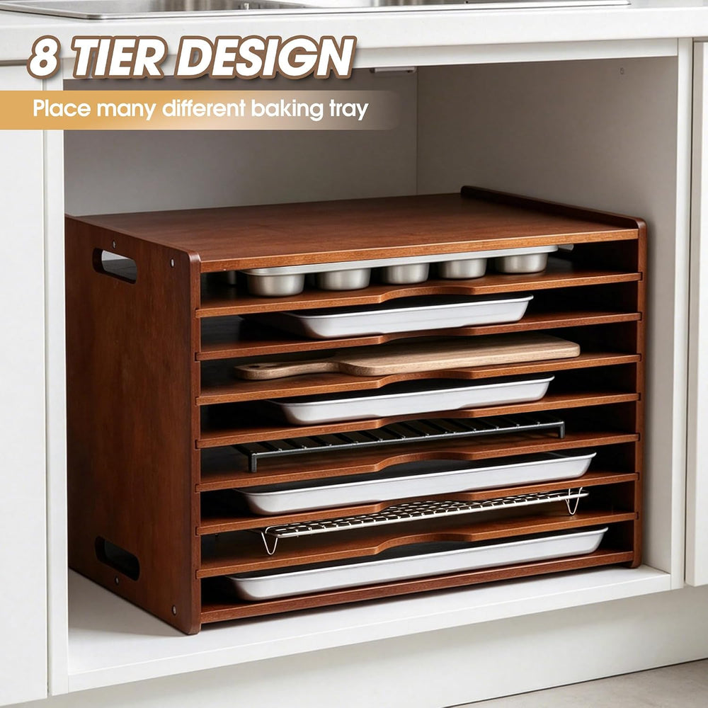 8-Tier Baking Sheet Organizer for Cabinet, Large 20 x 15 x 14 in Wooden Tray ...