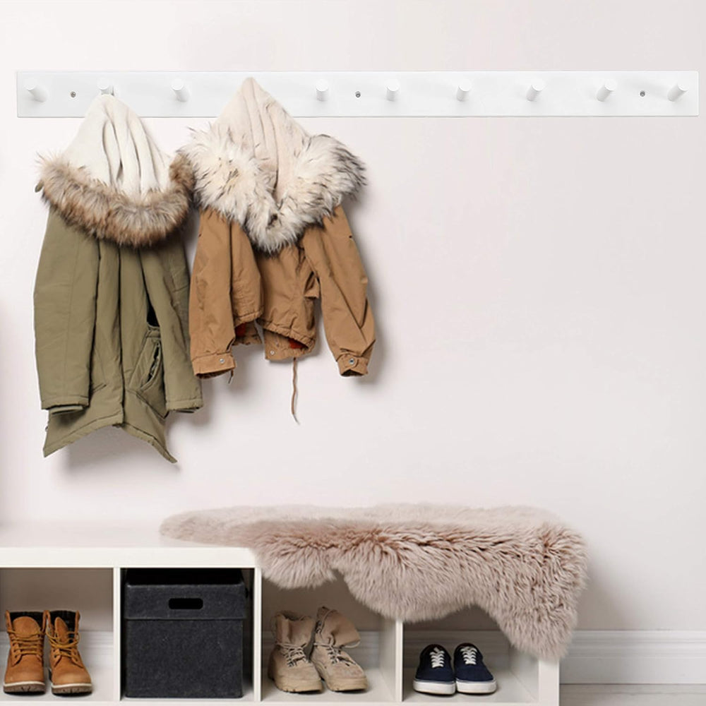 Dseap Coat Rack Wall Mounted - 10 Peg Hooks, 38-1/4" Long, Heavy Duty Wa...