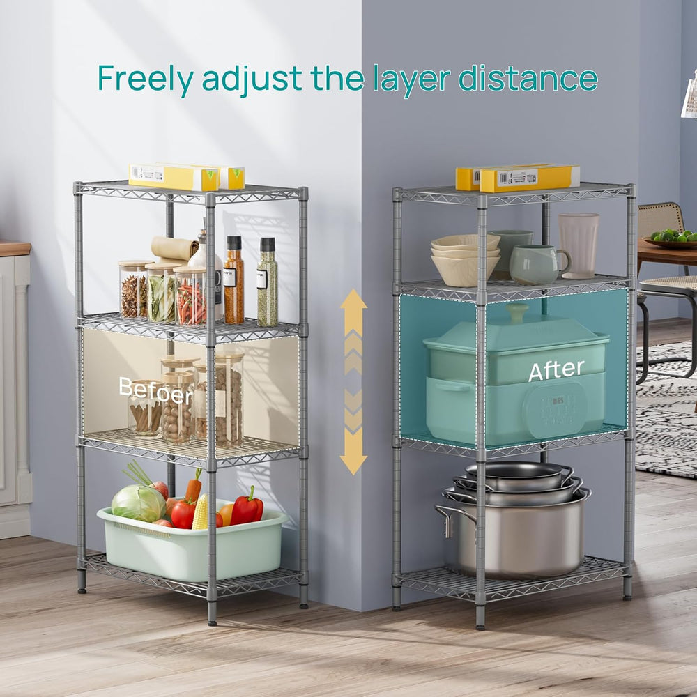 4 Metal Shelves Wire Shelving Storage Shelf Adjustable Unit Pantry