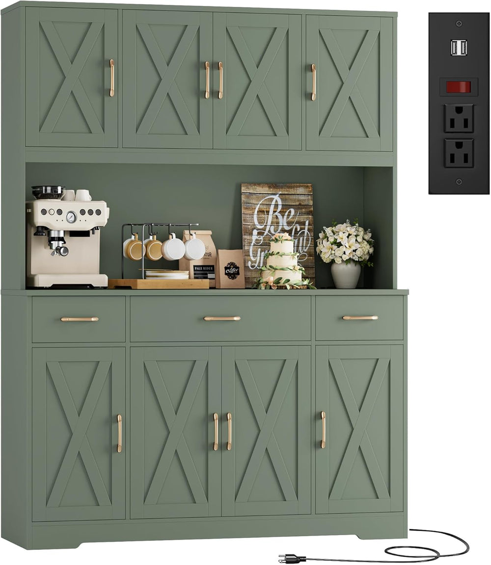 HOSTACK 71" Tall Kitchen Pantry Storage Cabinet, 55" W Kitchen Hutc...