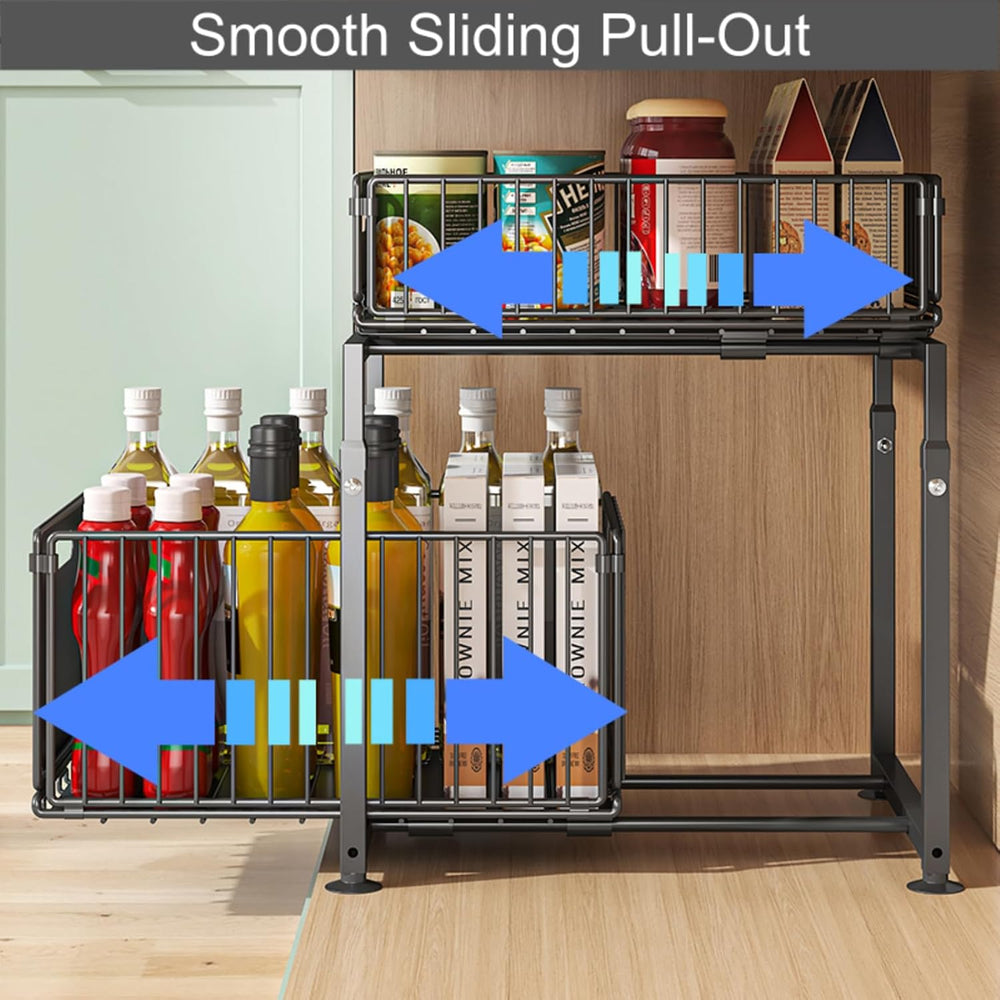 Under Sink Organizer, 2-Tier Multi-Use Kitchen and Bathroom Organizers and St...