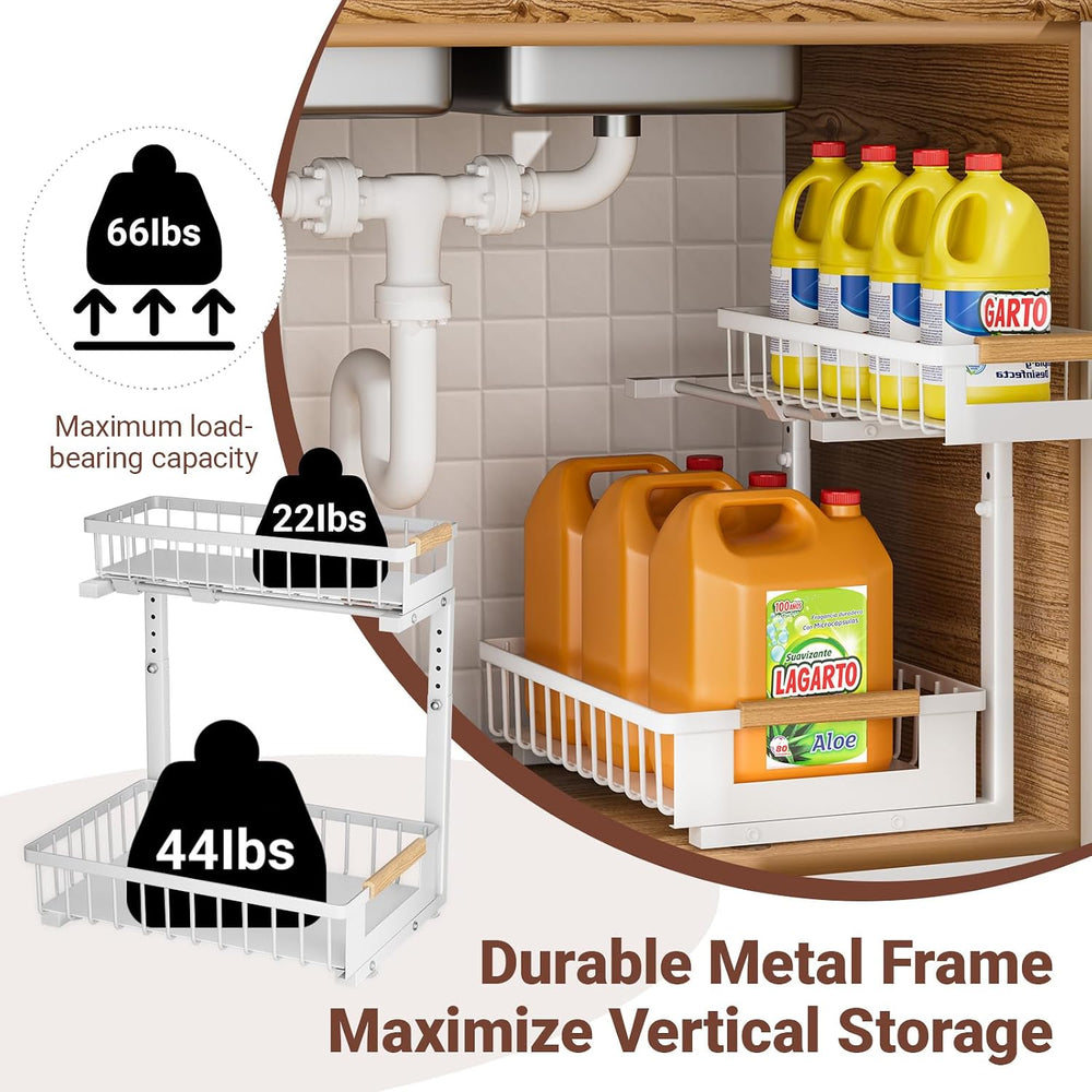 2 Pack Under Sink Organizer, 2 Tier Pull Out Cabinet Organizer with 5-Level A...