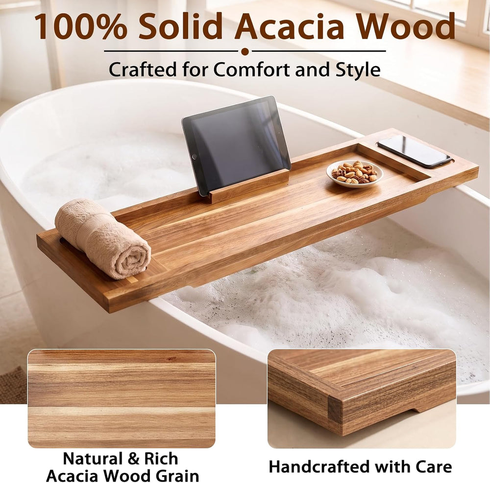 Acacia Wood Bathtub Tray, 35"x10" Large Bath Tray for Free-standing...