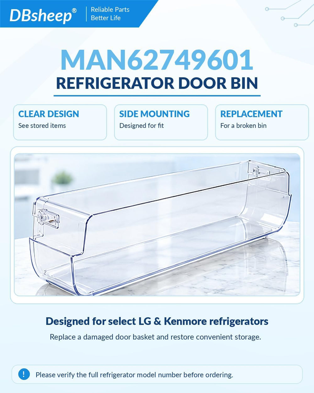 Refrigerator Door Shelf Bin - Replacement for LG MAN62749601