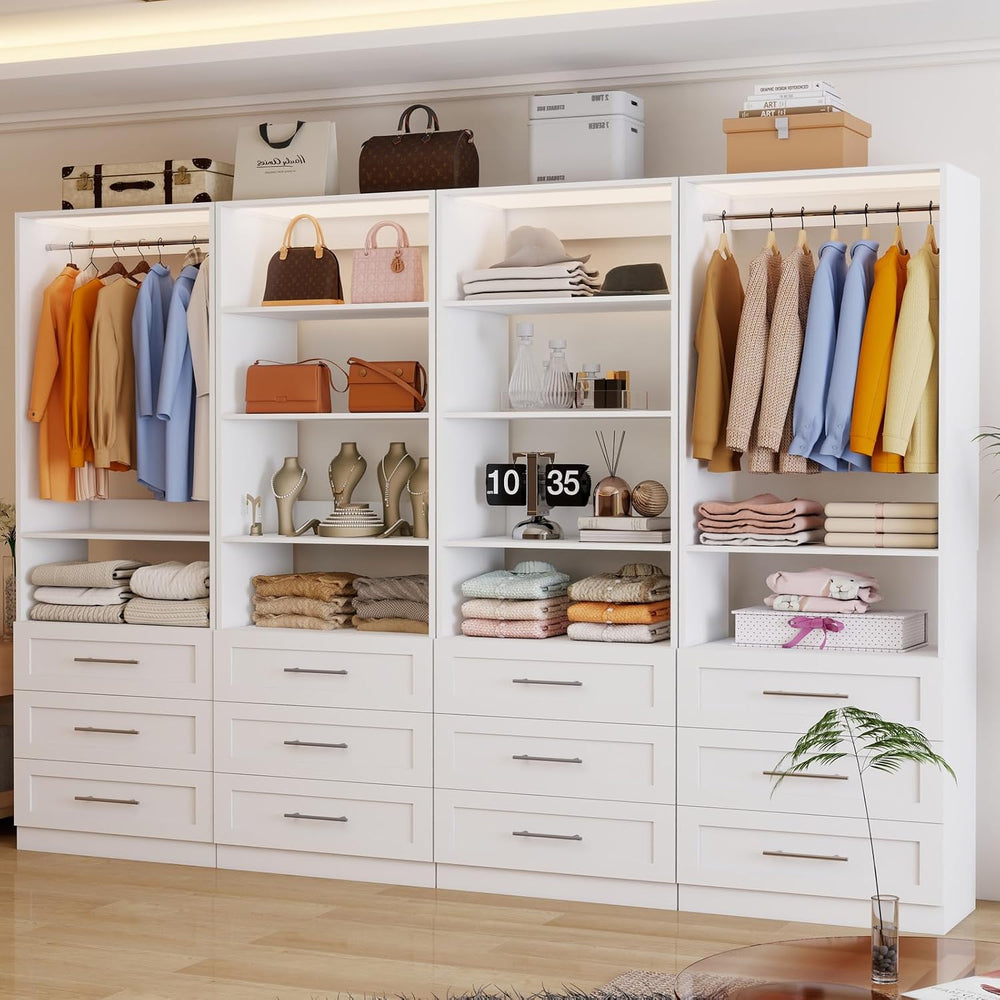 Closet System with 12 Drawers, 96" Wooden Closet Organizer System