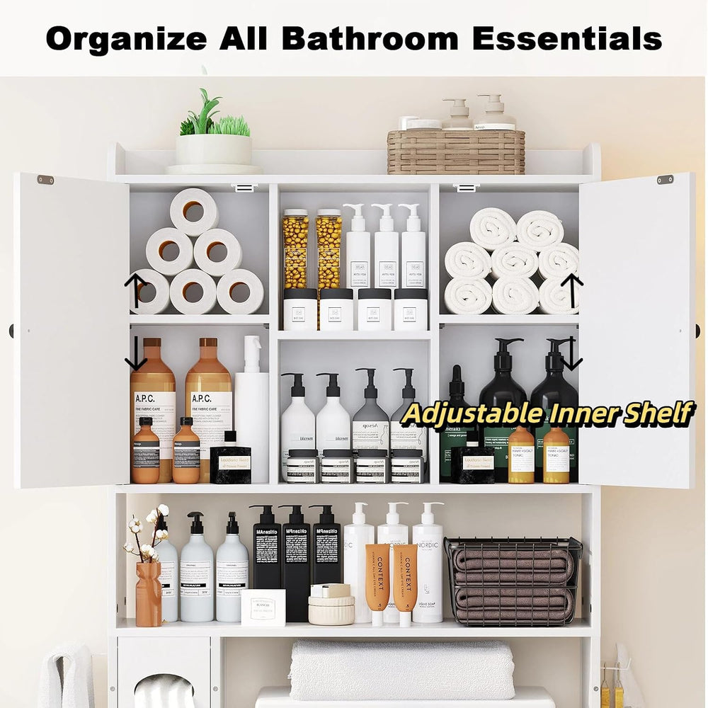 32"W Over The Toilet Storage Cabinet with Adjustable Shelves,White