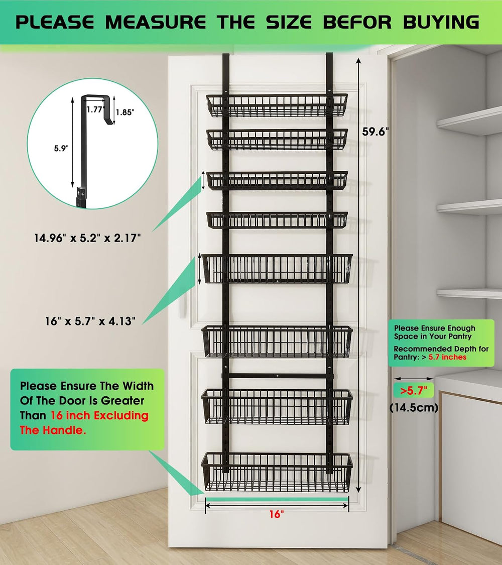 Mefirt 8-Tier Black Over The Door Pantry Organizer, Hanging Shelves