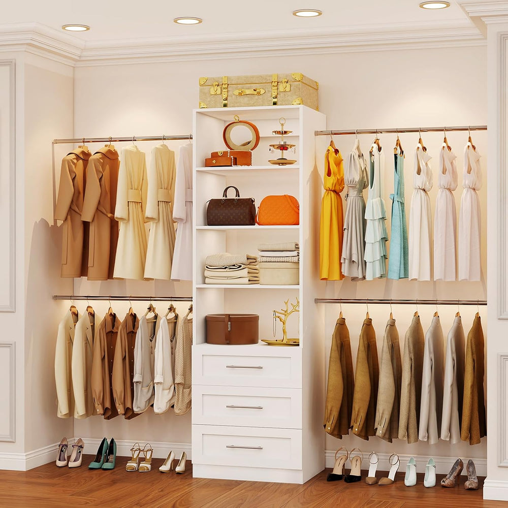 Closet System with 3 Drawers, 2FT-9FT Customizable Closet Organizer System wi...