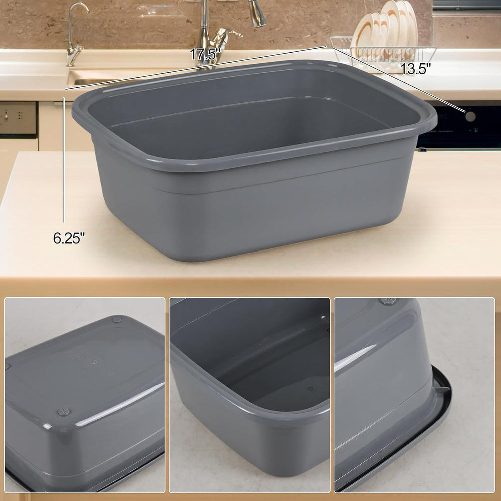 18 Quart Dish Pan, Gray Plastic Tubs, Set of 3