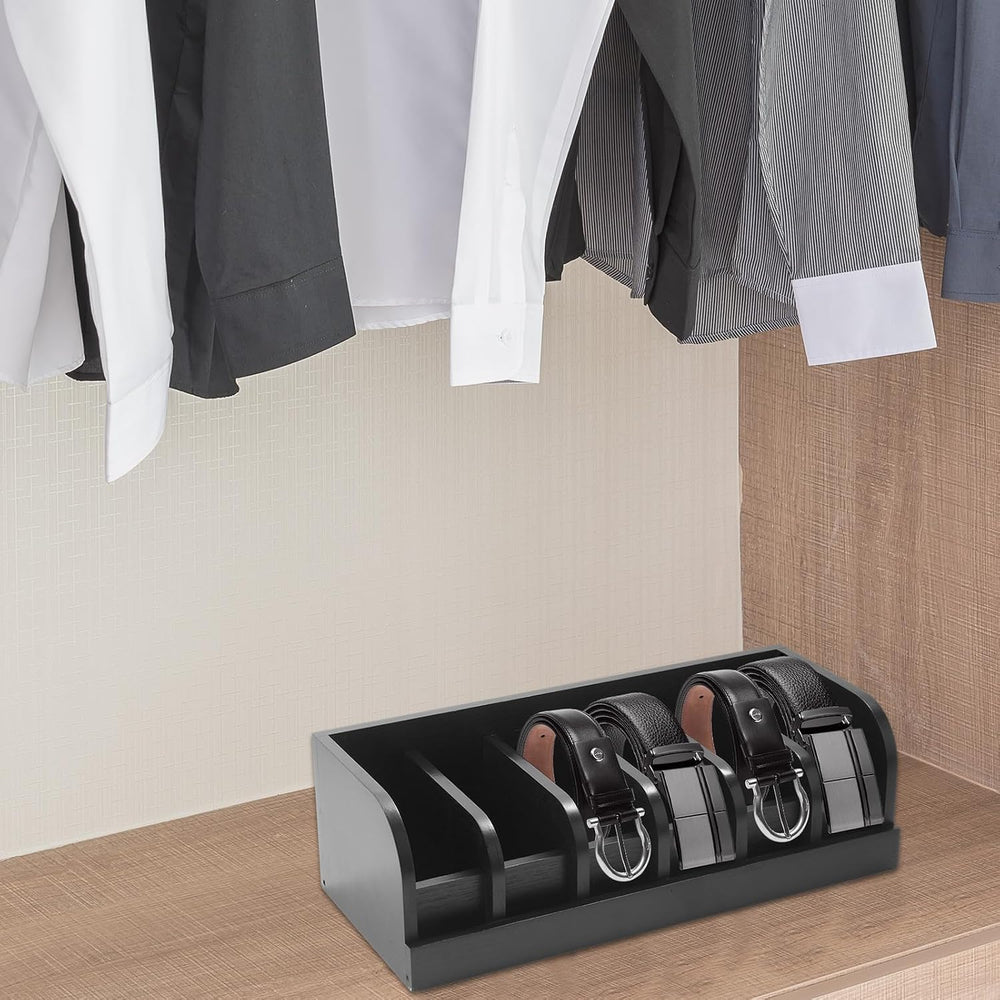 ABuff 2 Pack Belt Organizer, 6 Compartment Bamboo Belt Organizer for Closet a...