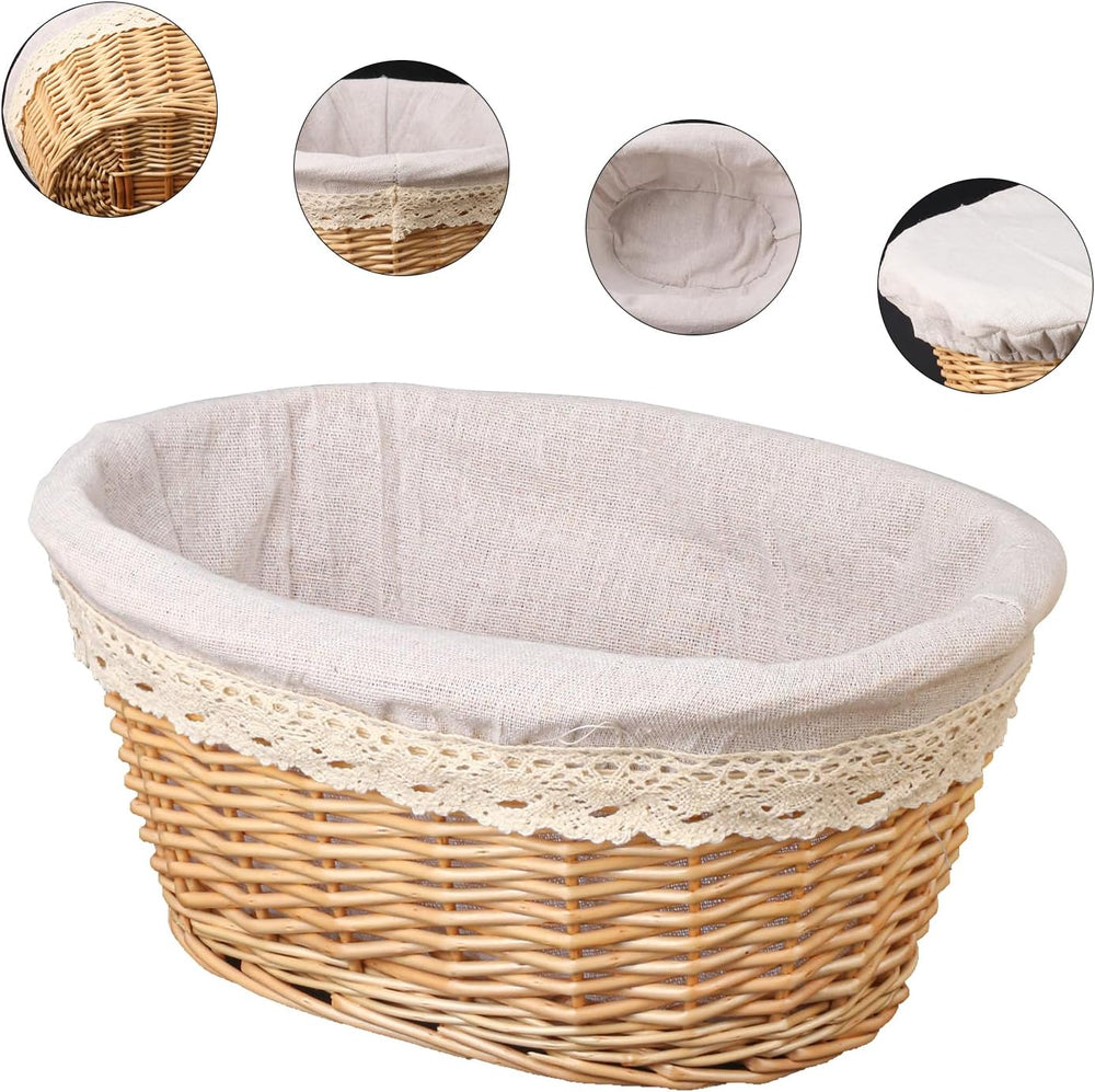 2 Pack 12 Inch Oval Wicker Bread Basket, Elegant Woven Wicker Bread Baskets f...