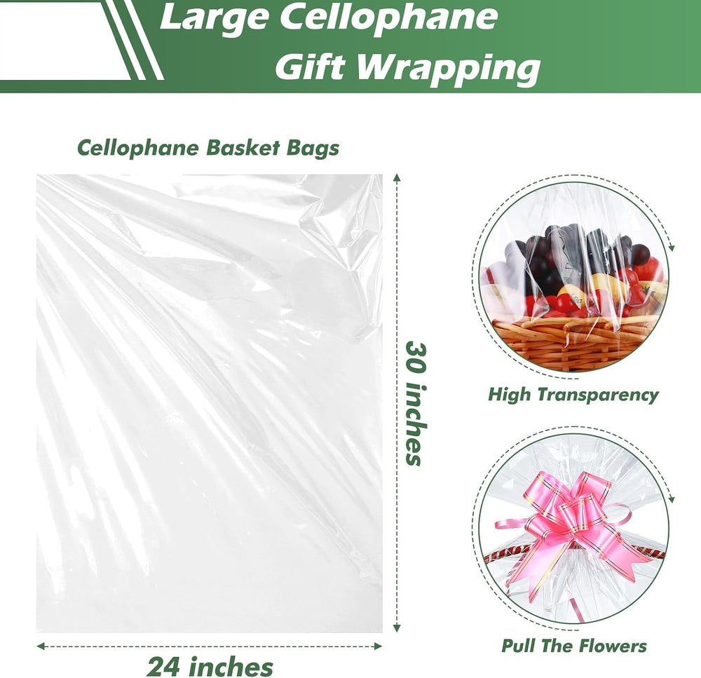 UltraOutlet 150 Packs Large Cellophane Wrap 24 x 30 Clear Cellophane Gift Bas...