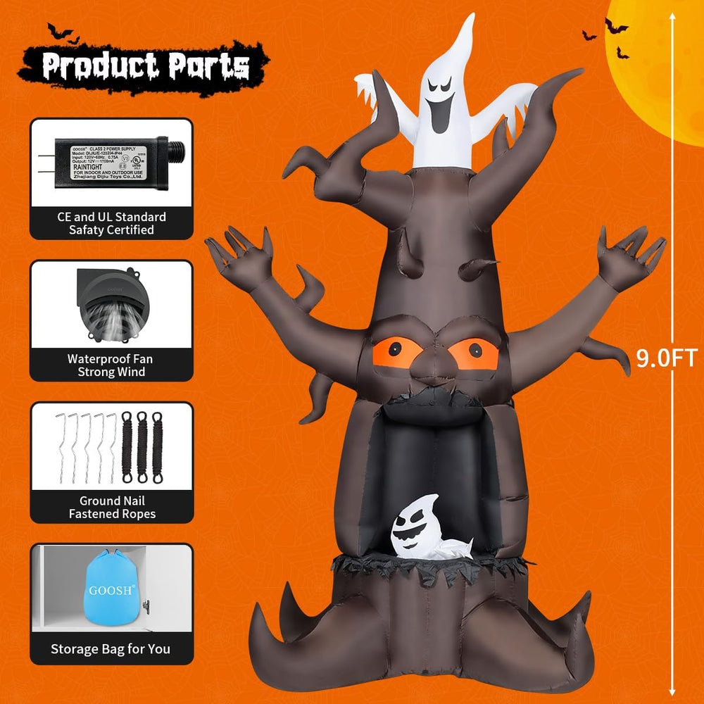 GOOSH 9 FT Halloween Inflatable Animated Dead Tree Outdoor Decorations Blow U...