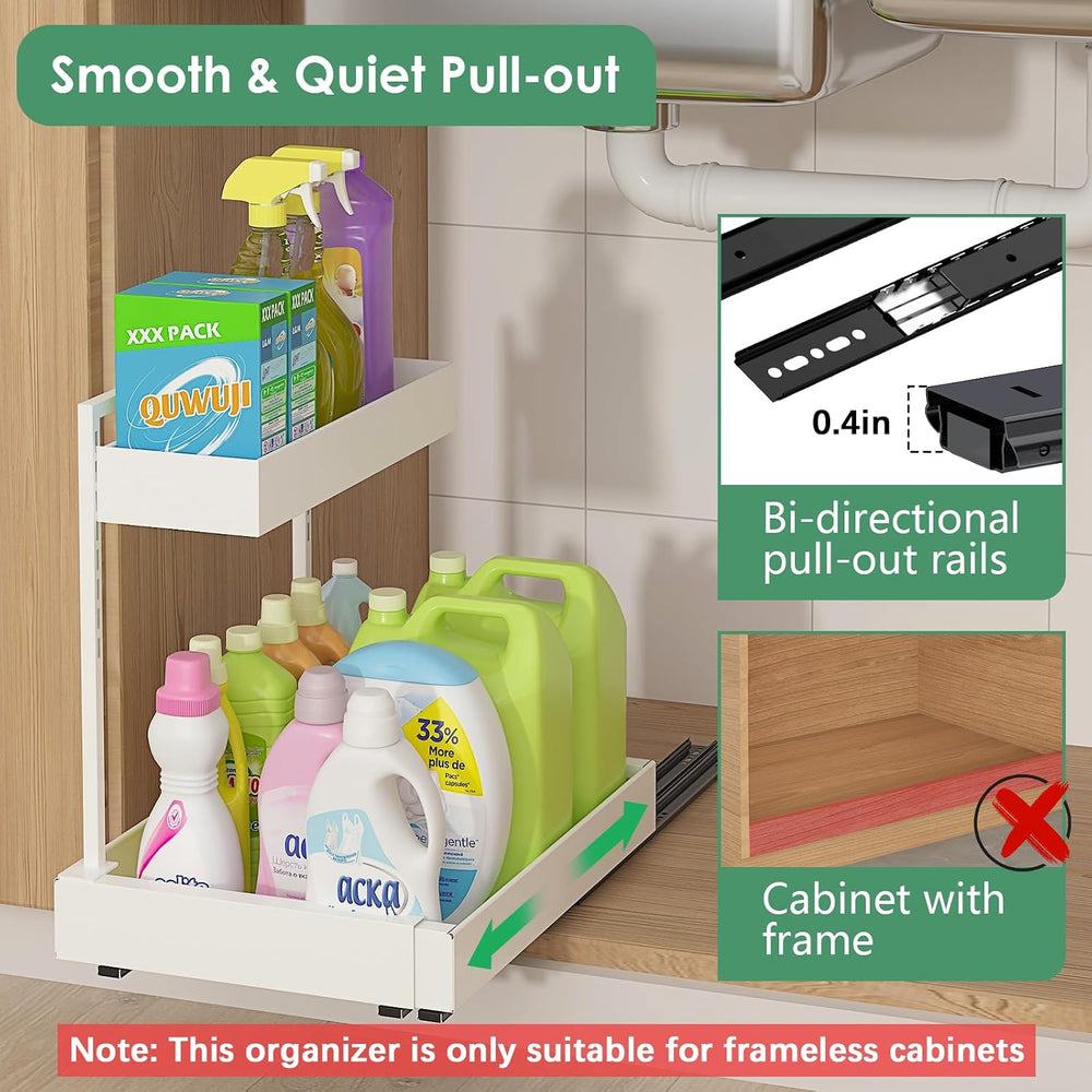 L-Shaped Under Sink Organizer with 6-Level Height Adjustment