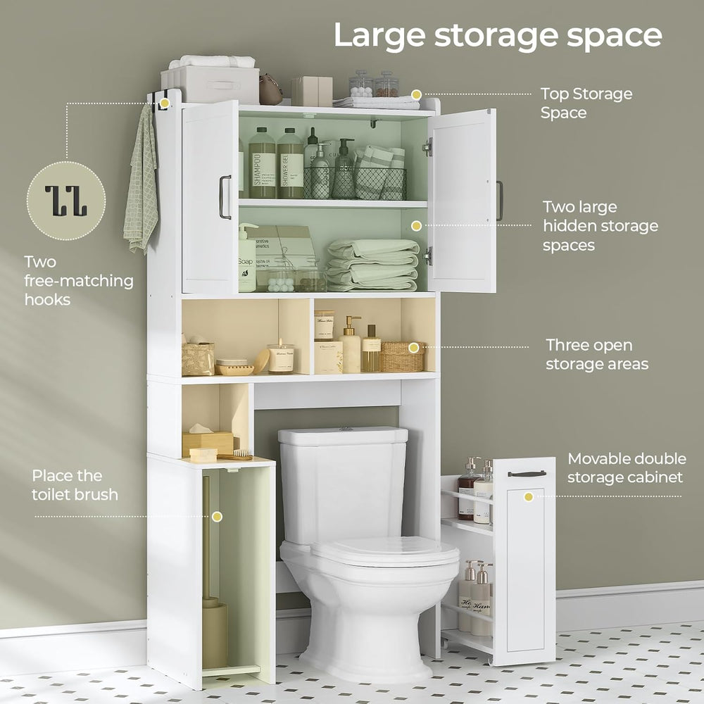 Over The Toilet Storage Cabinet with Pulley Small Bathroom Storage Cabinet, S...