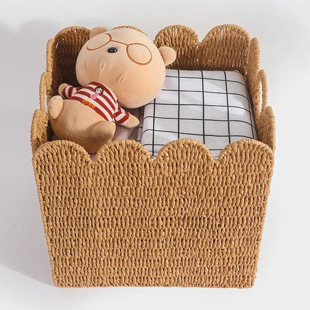 Scalloped Wicker Storage Cubes Basket, 12โx12โ Heavy Duty Paper rope/Hyacinth...