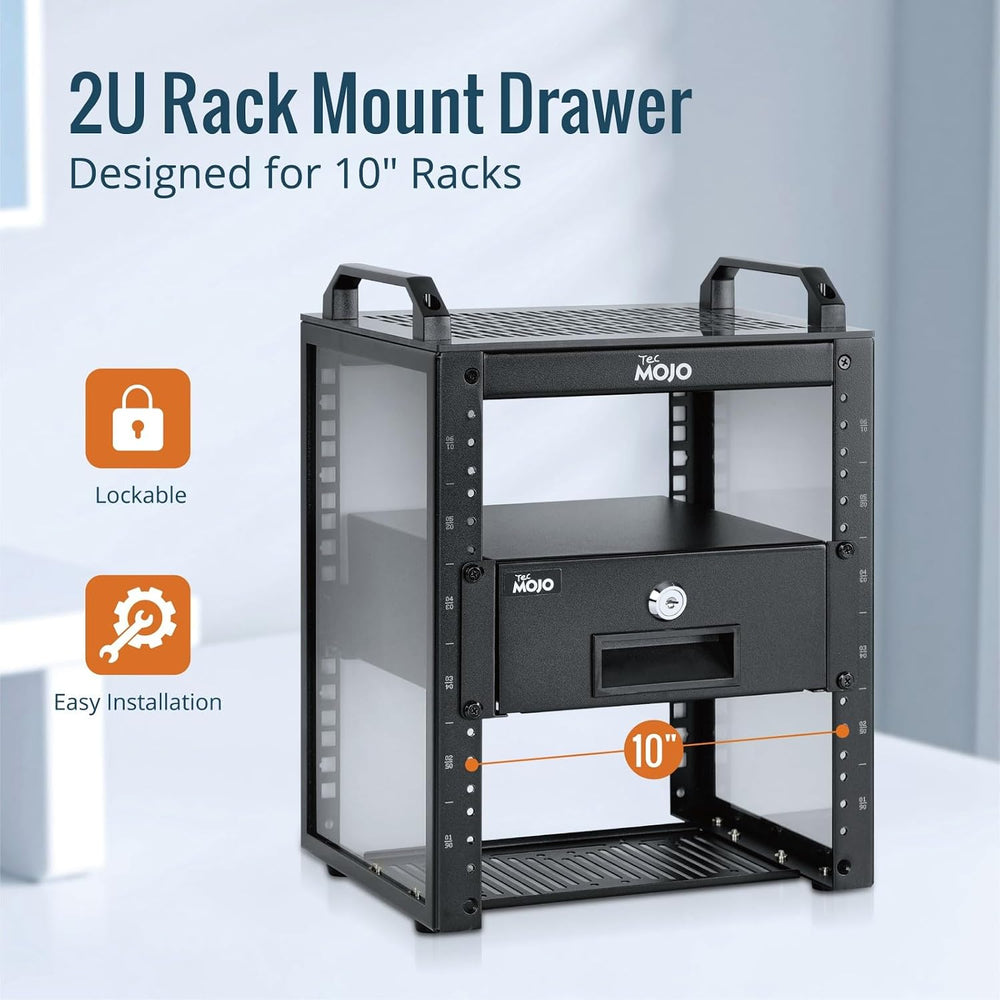 Tecmojo 2U Rack Mount Drawer for 10in Server Rack or Cabinet, Sliding and Loc...