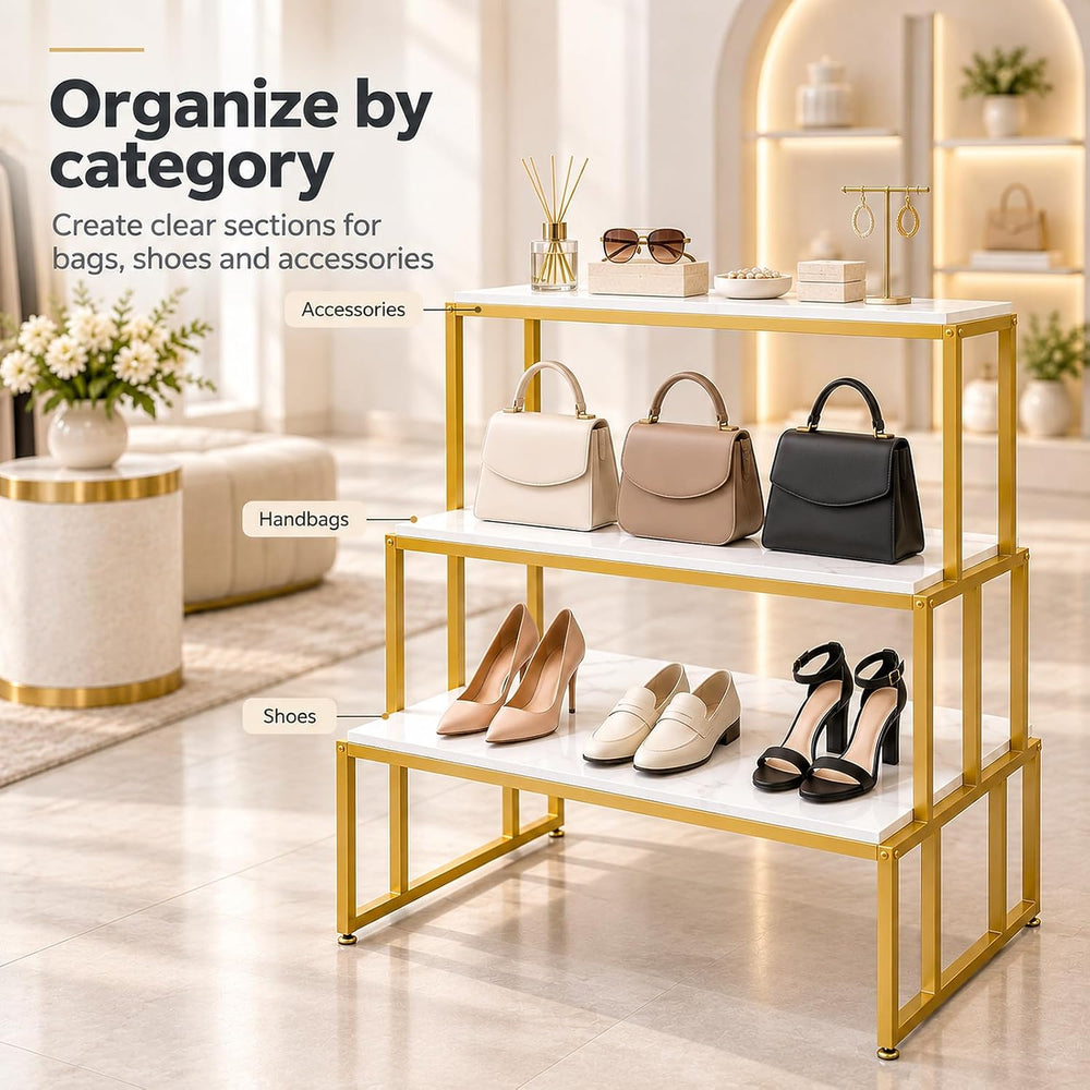 3 Tier Retail Display Table, Metal Shoe Handbag Boutique Stand