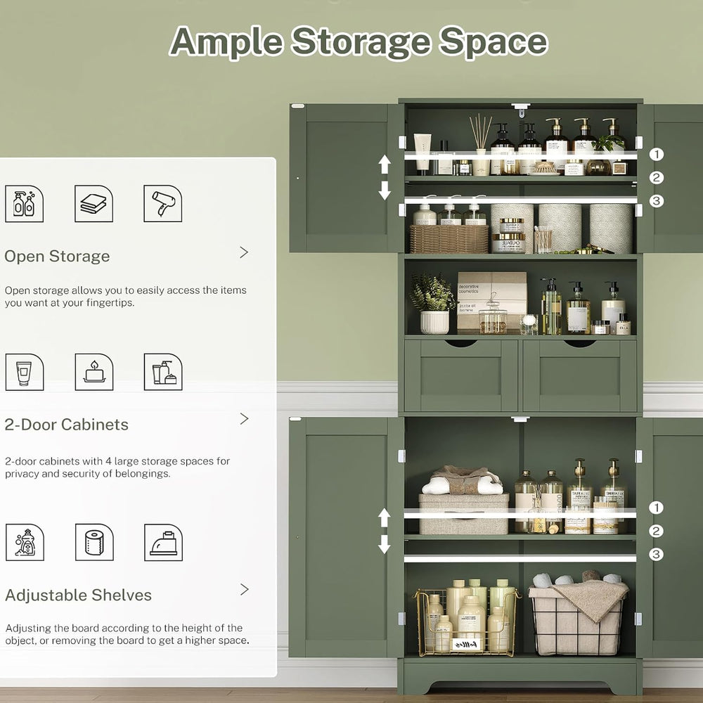 57.8"H Tall Bathroom Storage Cabinet with 4 Doors & 2 Adjustable She...