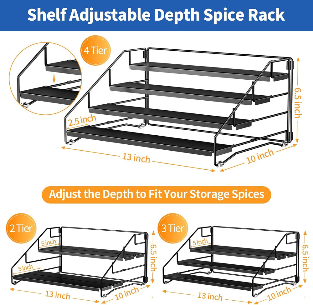BOIVSHI 4 Tier Spice Rack Organizer, Spice Rack for Cabinet, Adjustable Depth...