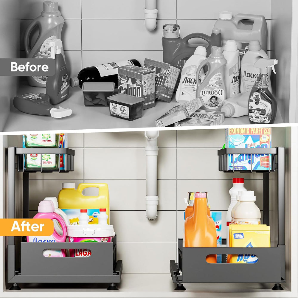 Saydear L-Shaped Under Sink Organizer, 2-Tier Pull-out Cabinet Rack 1-Pack