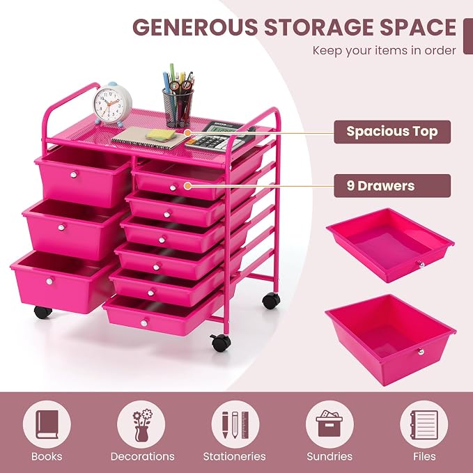 GOFLAME 9-Drawer Rolling Storage Cart, Mobile Utility Cart