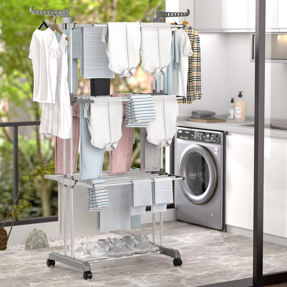 Winyousk [2023 Quality Upgrade Clothes Drying Rack, Movable 4-Tier Laundry Ra...