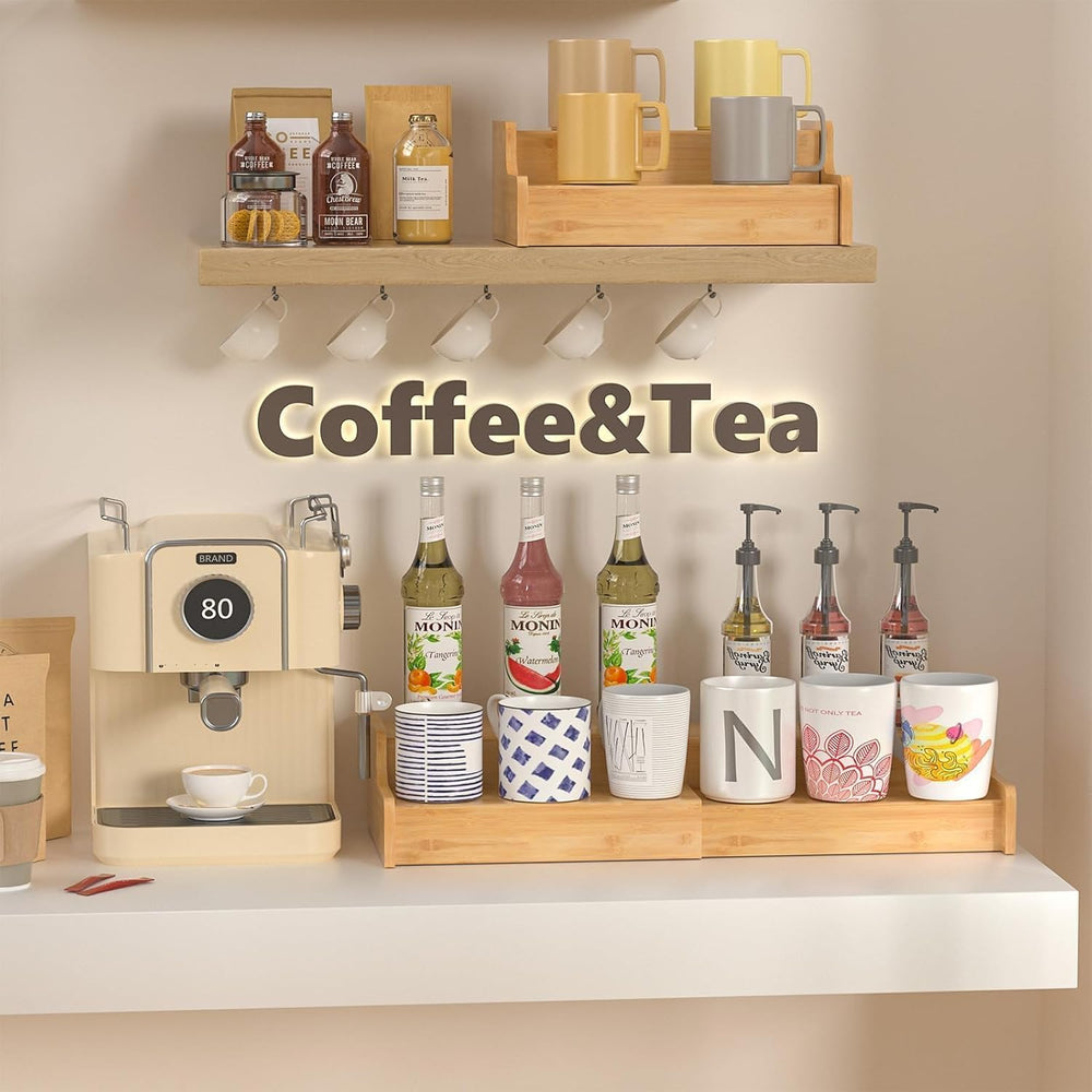 2-Tier Expandable Bamboo Coffee Mug Holder, Mug Organizer for Kitchen Cabinet...