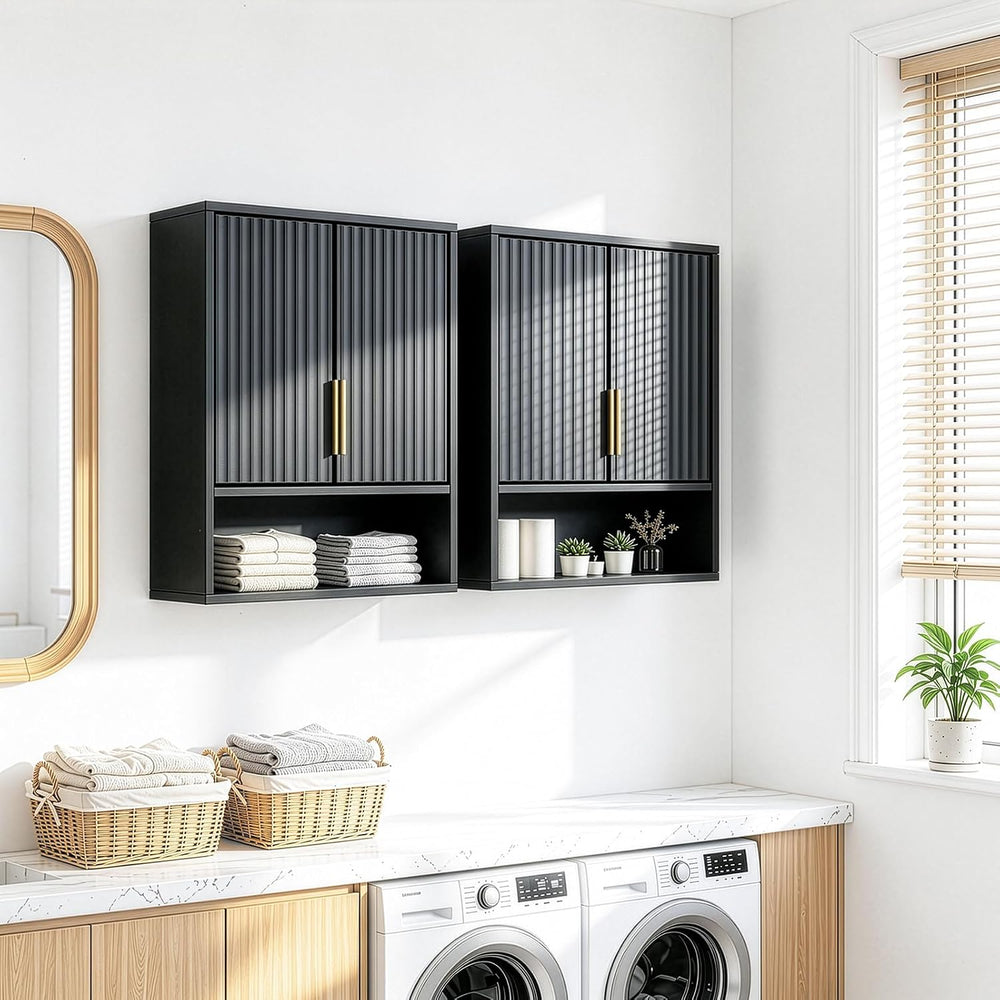 Karl home Black Wall Mounted Medicine Cabinet, Fluted Bath Storage