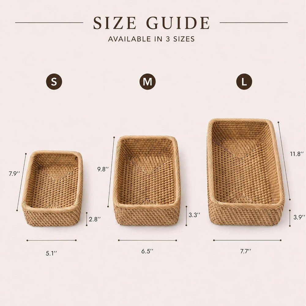 Yangqihome Natural Rattan Storage Baskets, Rectangular Woven Fruit Baskets, D...