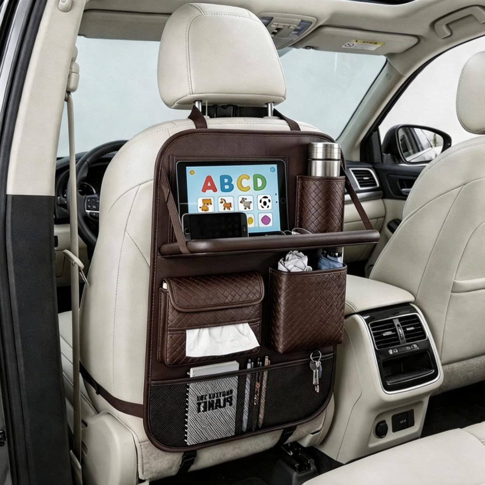 Car Seat Back Organizer with Foldable Tray, Tablet Holder & Pockets