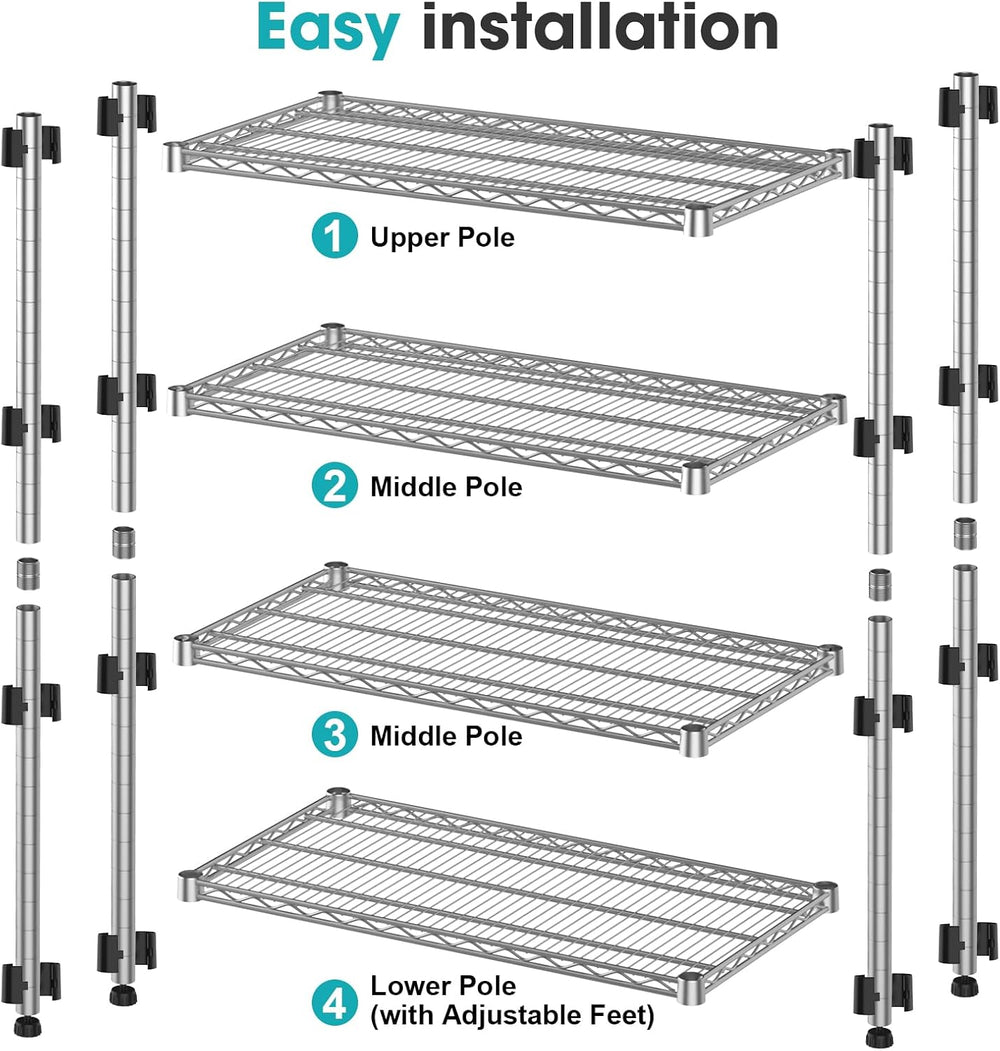 Heavy Duty 4 Tier Wire Shelving Unit 2200 lbs Capacity Garage Shelving Metal ...