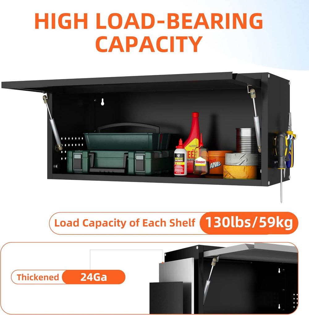Garage Storage Cabinets System, 3-Pcs Workshop Cabinet Set in Black, Locked G...