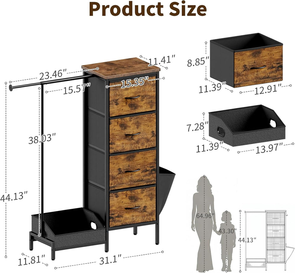 CODACE Dresser with Extendable Hanging Rack - Small Kid Dresser for Bedroom