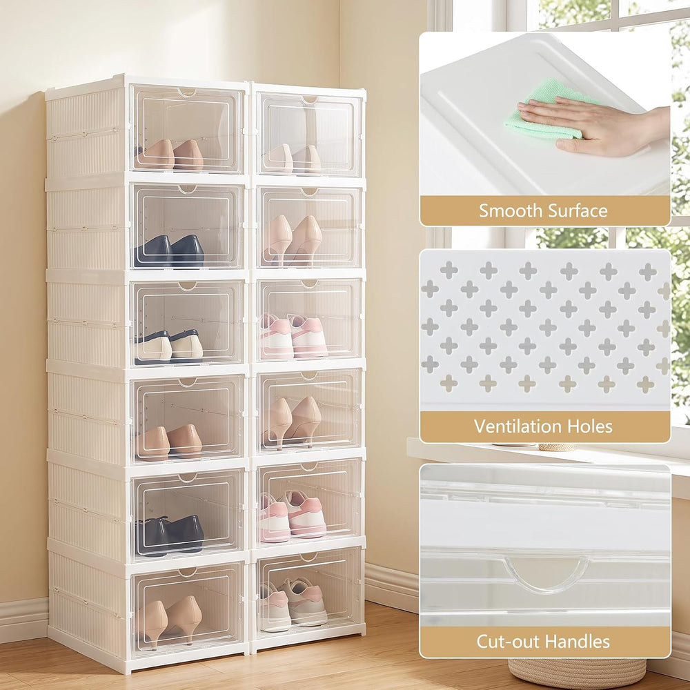 GIANTEX 6 Tier Foldable Shoe Storage Box, Fits 12 Pairs, No-Assembly
