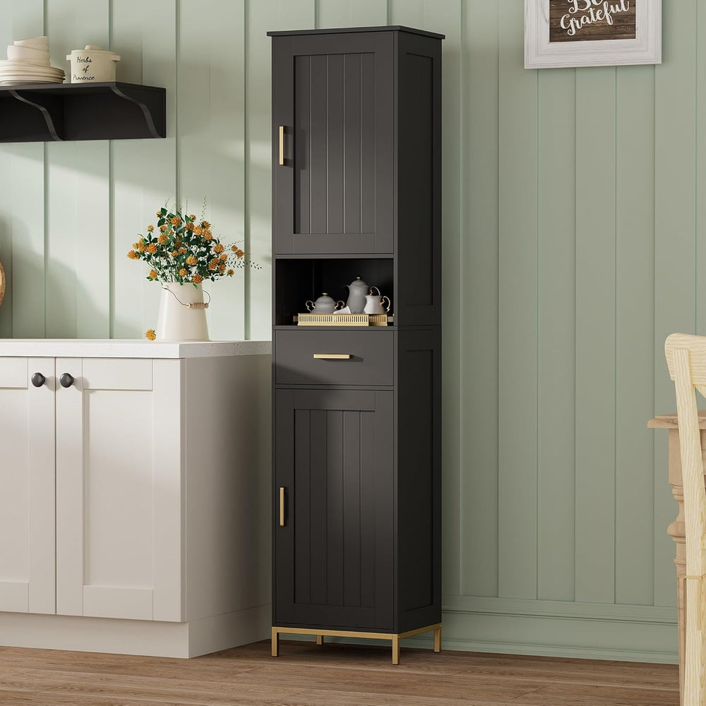67" H Bathroom Storage Cabinet, Tall Bathroom Cabinet, Black