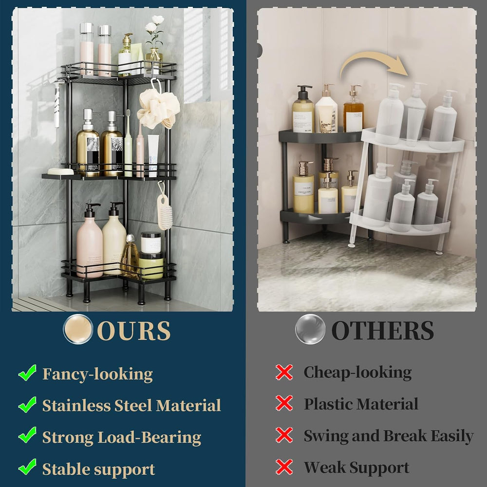 Corner Shower Caddy Standing - 3-Tier Stainless Steel Shower Shelves Rack, Ba...
